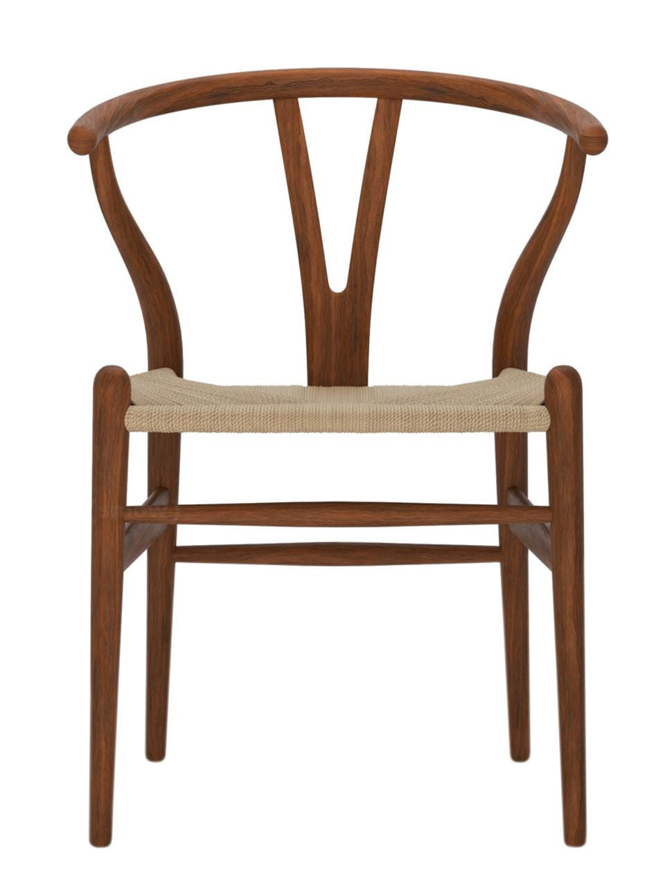 Cadeiraíconede design Wishbone Chair CH24  comestrutura em madeira e assento em fibra natural