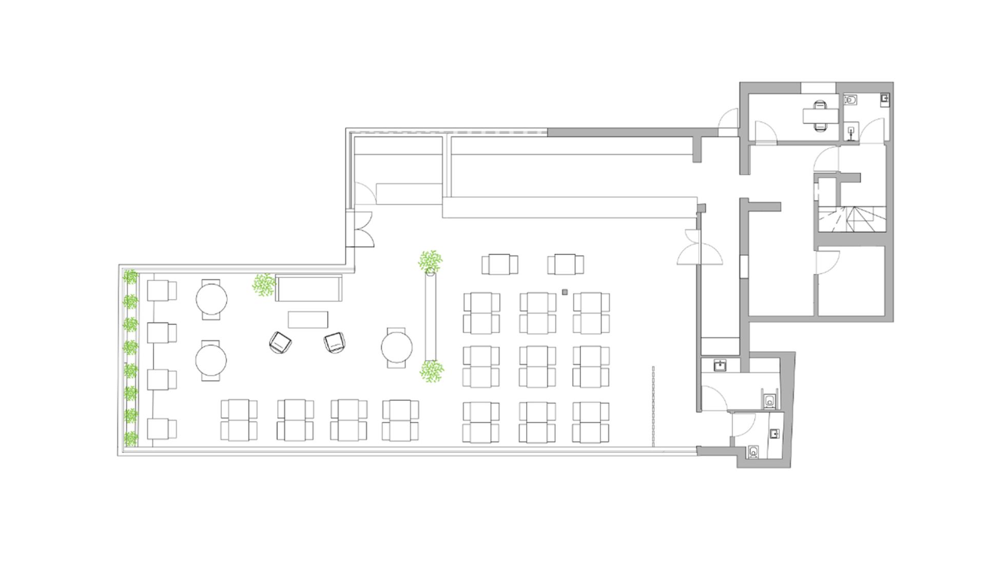  Restaurant furniture layout plan with interior design by Margarida Bugarim