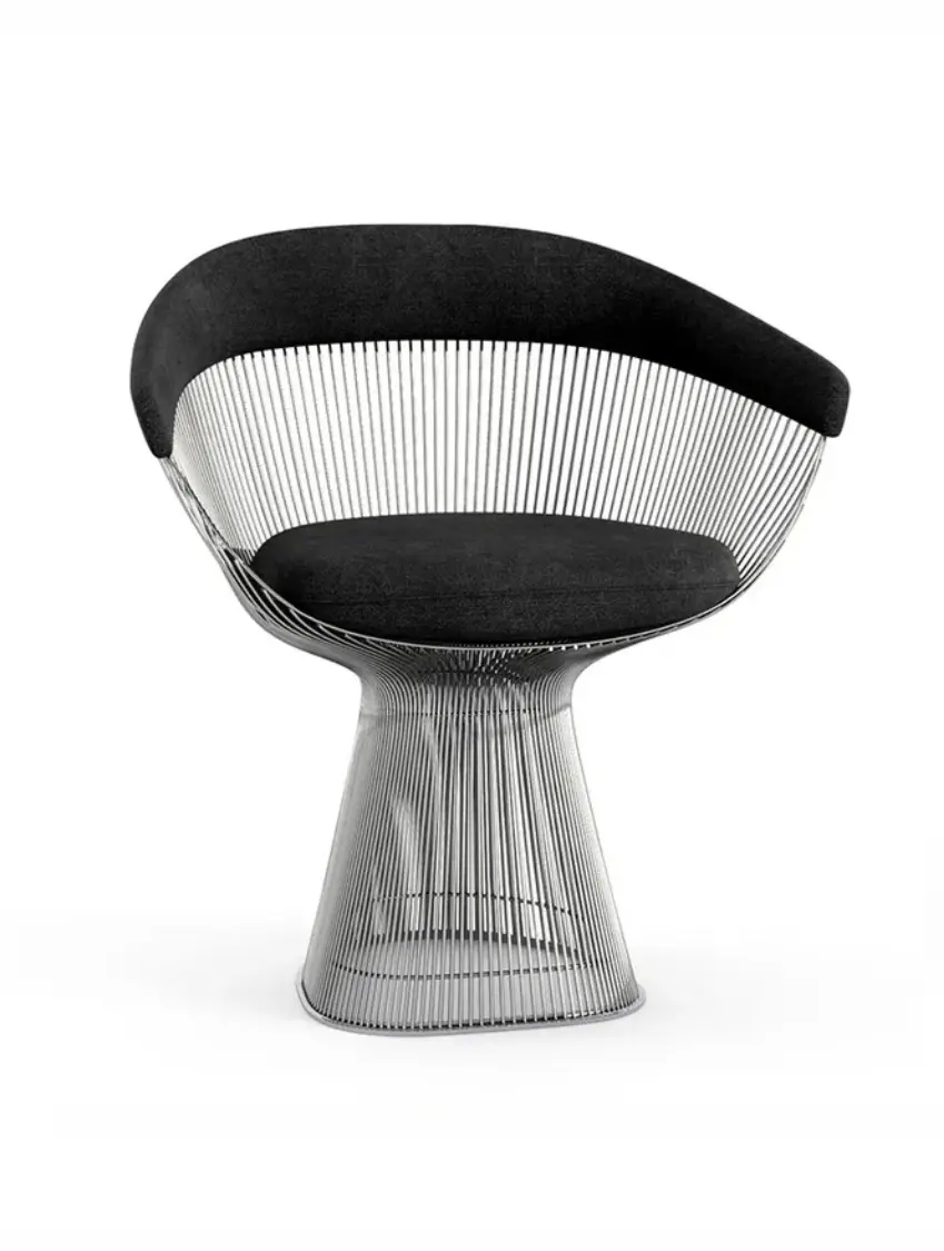 Cadeira ícone de design Platner chair em aço e estofo preto