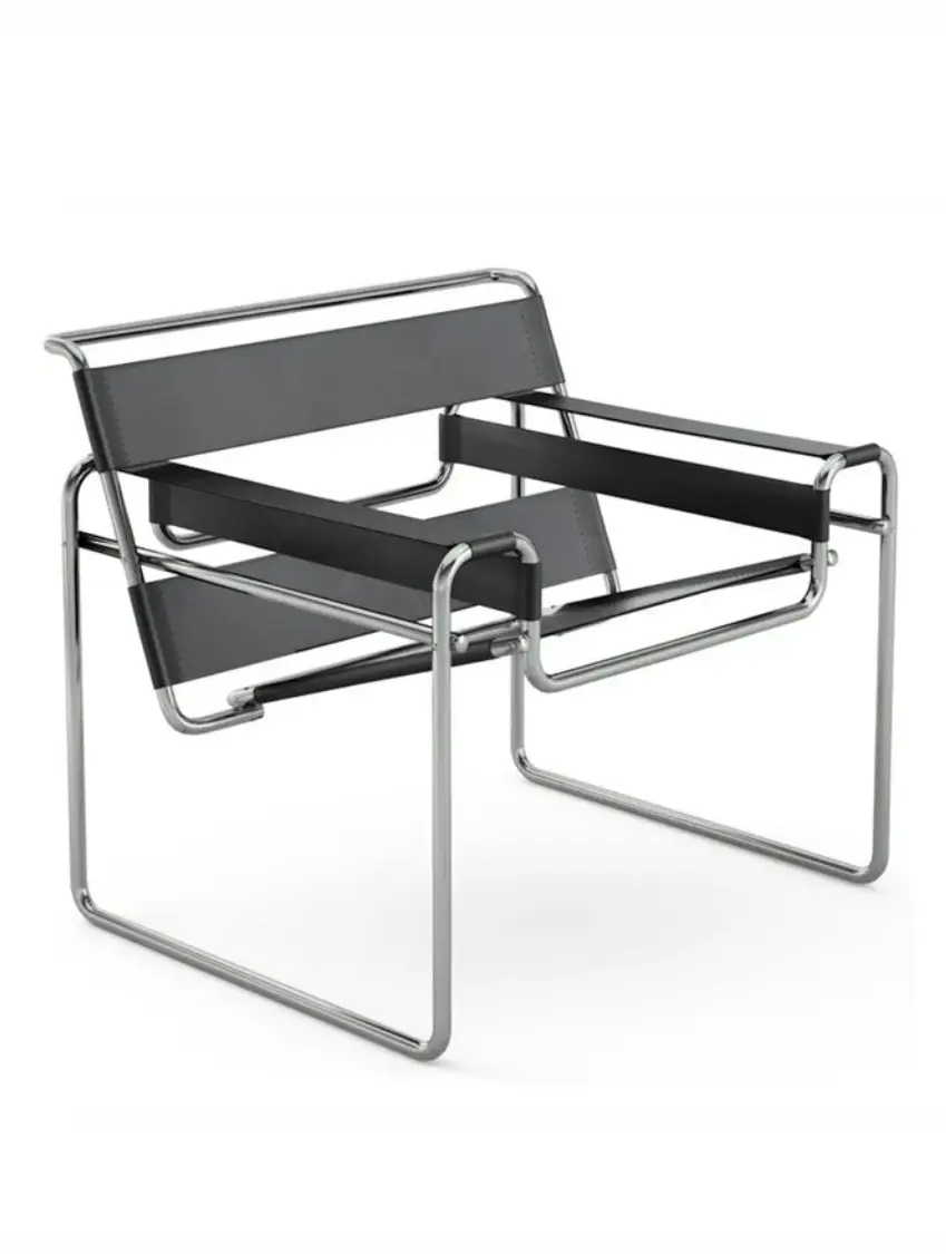 Cadeira ícone de design Wassily chair em aço tubular e pele preta