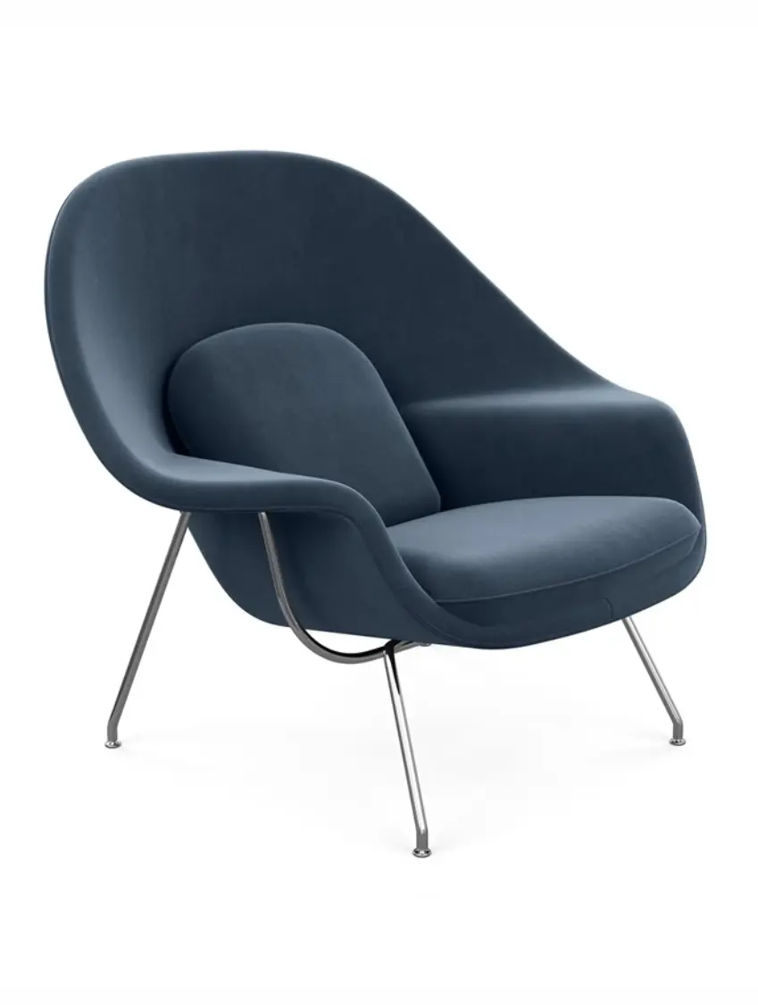 Cadeira ícone de design Womb chair com pernas em aço tubular e estofo preto